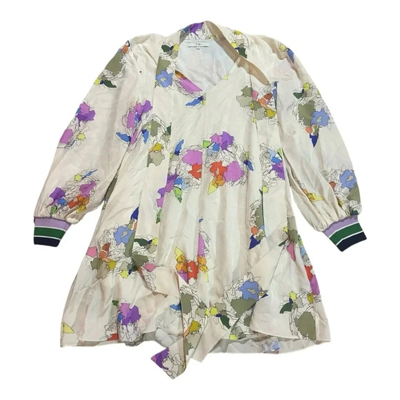 Tibi Arielle Tie Neck 100% Silk Dress Sz XS Puff Sleeve - Picture 2 of 10